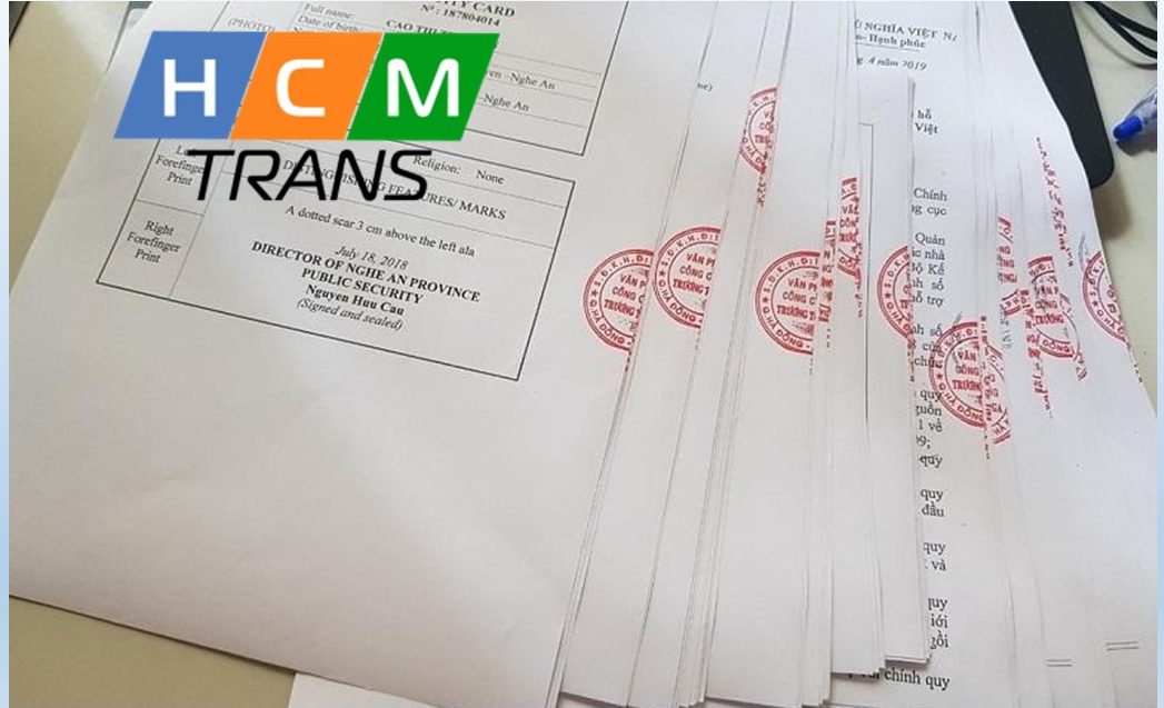 Mẫu dịch thuật công chứng cho khách hàng tại Quận Thanh Xuân của HCMTRANS